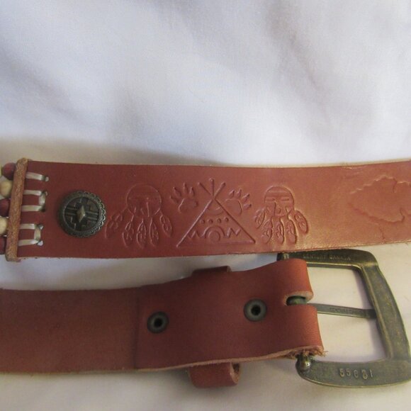 Century Canada Southwestern Style Leather and Beaded Belt, Size 35" J893 - Picture 5 of 9